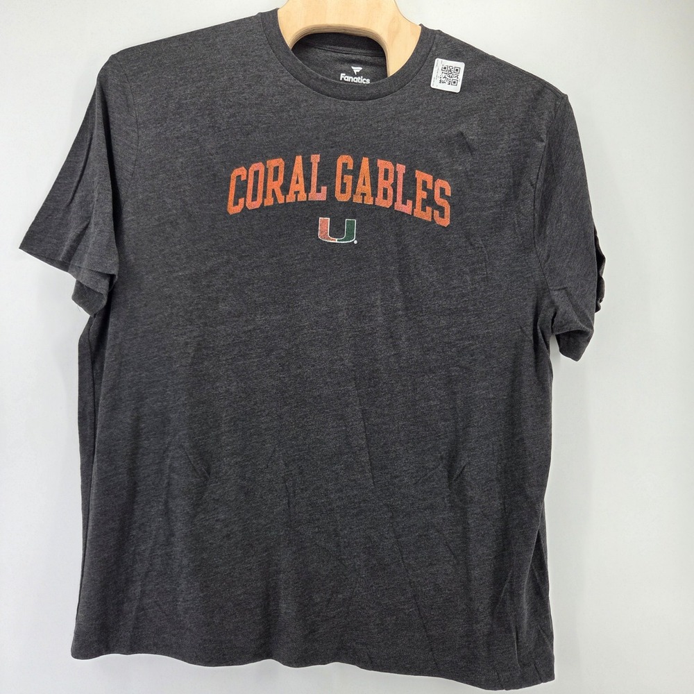 Fanatics T-Shirt Mens 2XL Charcoal Coral Gables Miami Hurricanes NCAA Tri-Blend